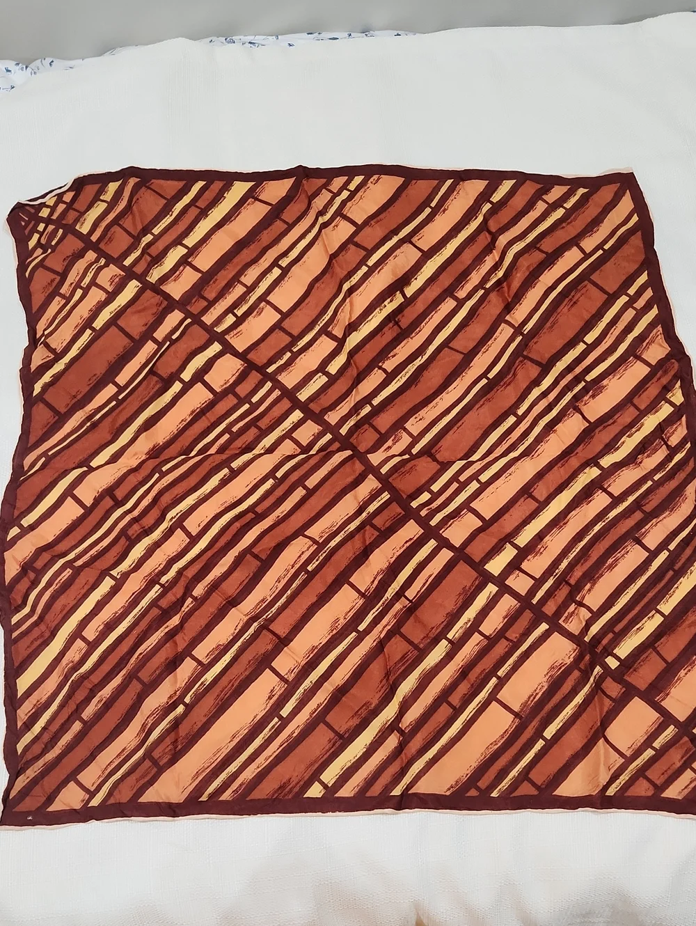 Striped Rust and Peach Square Scarf